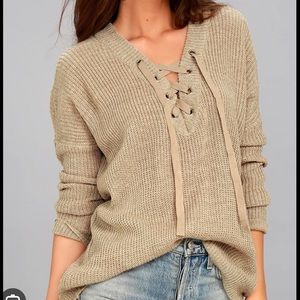 lace up tan sweater! jack by bb dakota!!